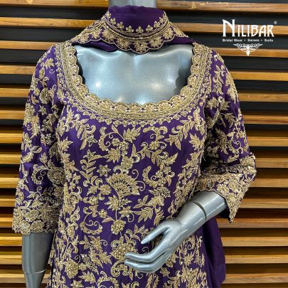 Purple Silk Flared Palazzo Suit