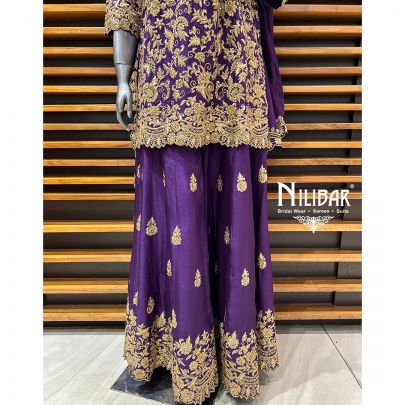 Purple Silk Flared Palazzo Suit