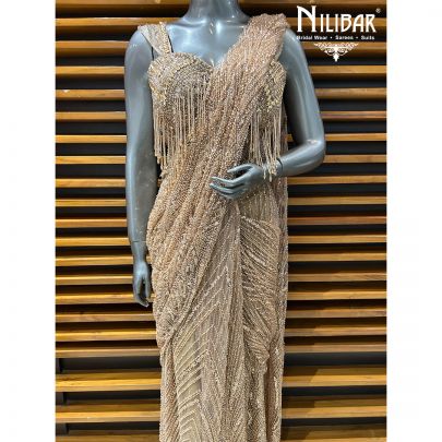Beige Gold Net Drape Saree