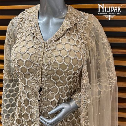 Light Beige Net Indo-Western Set