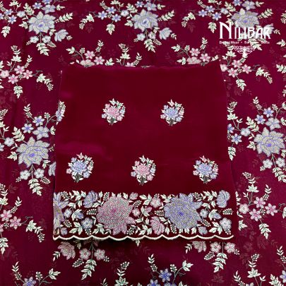 Mehroon Georgette Suit With Bottom and Heavy Dupatta