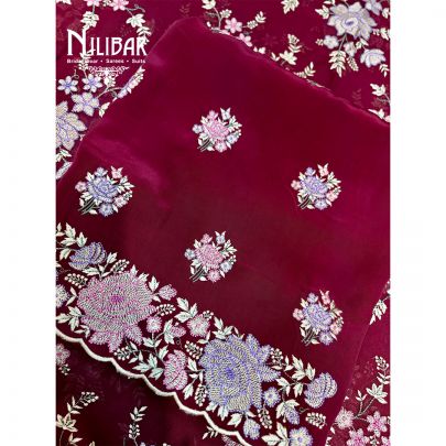 Mehroon Georgette Suit With Bottom and Heavy Dupatta