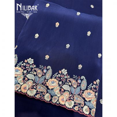 Navy Blue Georgette Suit With Bottom and Dupatta