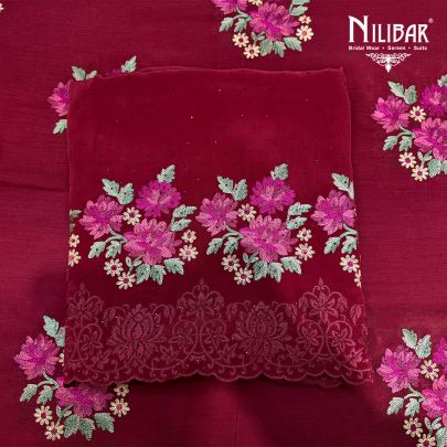 Red Georgette Suit With Bottom and Heavy Dupatta