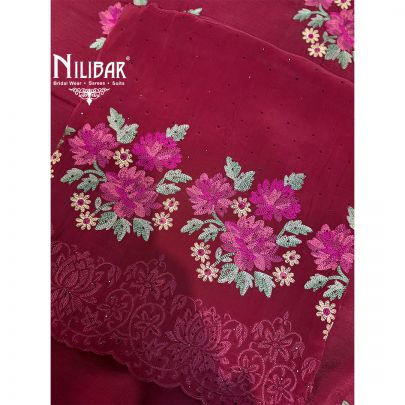 Red Georgette Suit With Bottom and Heavy Dupatta