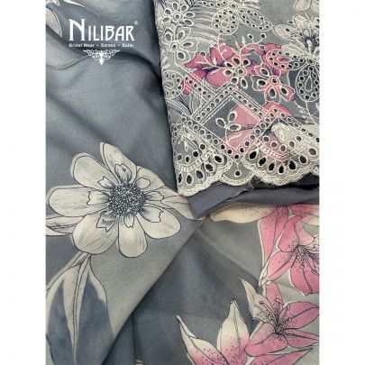 Gray Cotton Printed Suit