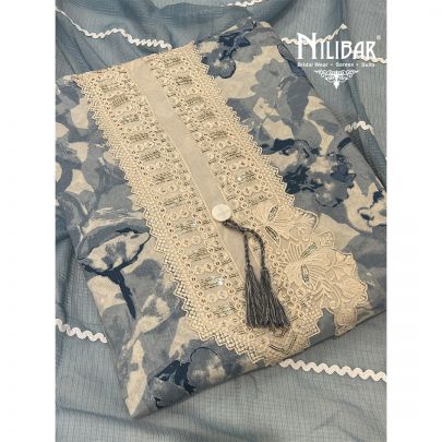Light Blue Cotton Printed Suit