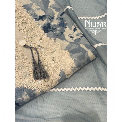 Light Blue Cotton Printed Suit