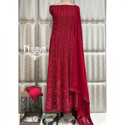 Burgundy Red Georgette Semi Stitched Anarkali Suit