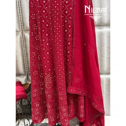 Burgundy Red Georgette Semi Stitched Anarkali Suit