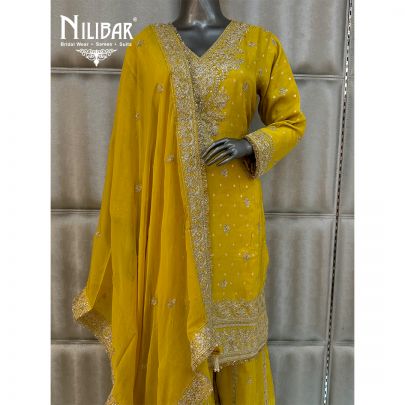 Golden Yellow Lame Silk Palazzo Suit