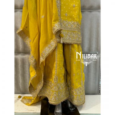 Golden Yellow Lame Silk Palazzo Suit