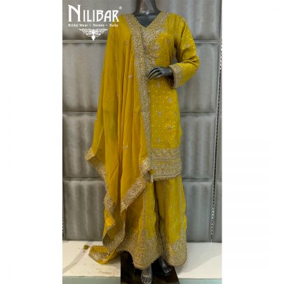 Golden Yellow Lame Silk Palazzo Suit