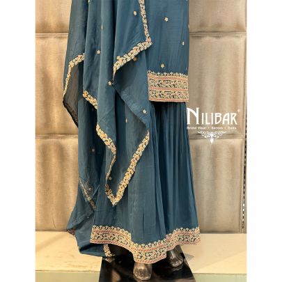Teal Blue Chinnon Sharara Suit