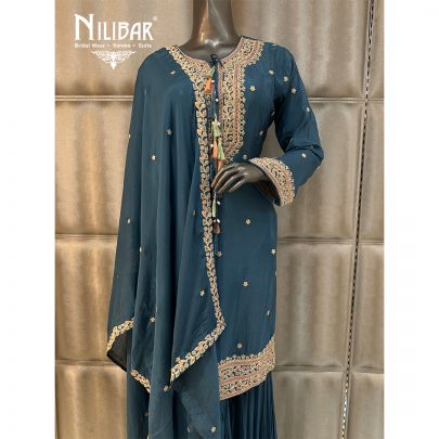 Teal Blue Chinnon Sharara Suit
