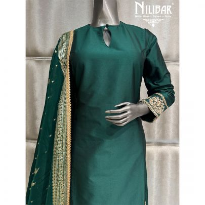 Bottle Green Silk Pant Suit