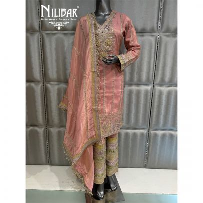 Pastel Peach Lame Silk Pant Suit