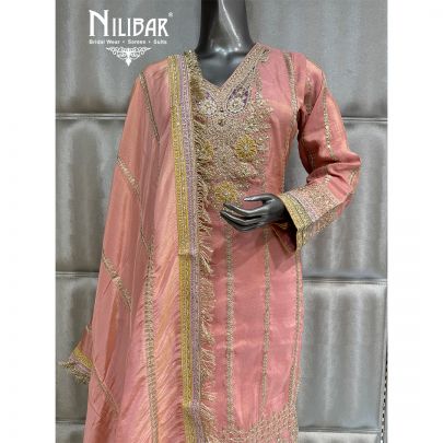 Pastel Peach Lame Silk Pant Suit