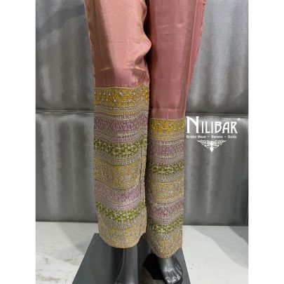 Pastel Peach Lame Silk Pant Suit