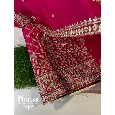 Magenta Organza Unstitched Suit