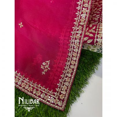 Magenta Organza Unstitched Suit