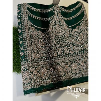 Bottle Green Organza Unstitched Suit