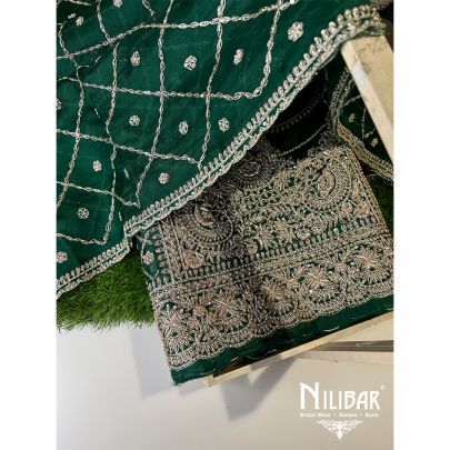 Bottle Green Organza Unstitched Suit