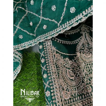 Bottle Green Organza Unstitched Suit