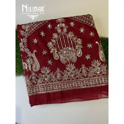 Maroon Organza Unstitched Suit