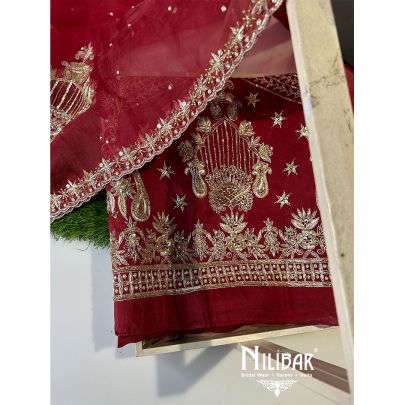 Maroon Organza Unstitched Suit