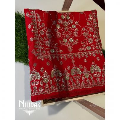 Red Organza Unstitched Suit