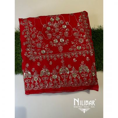 Red Organza Unstitched Suit