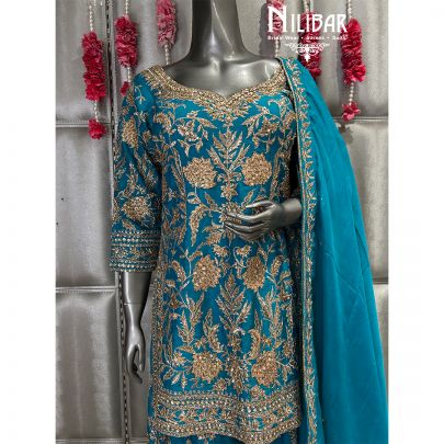 Sapphire Blue Silk Panelled Palazzo Suit