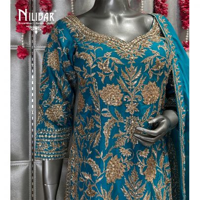 Sapphire Blue Silk Panelled Palazzo Suit