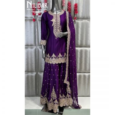 Violet Silk Flared Palazzo Suit
