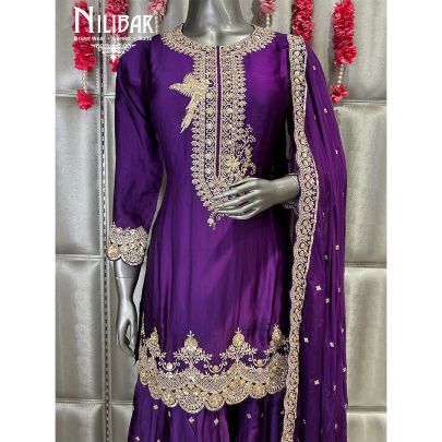 Violet Silk Flared Palazzo Suit
