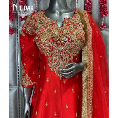 Red Silk Short Anarkali Suit