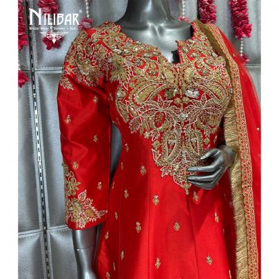 Red Silk Short Anarkali Suit