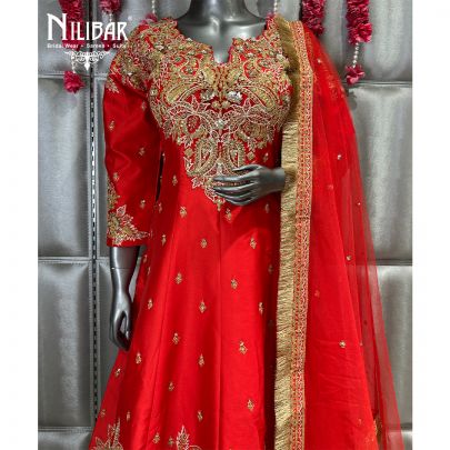 Red Silk Short Anarkali Suit