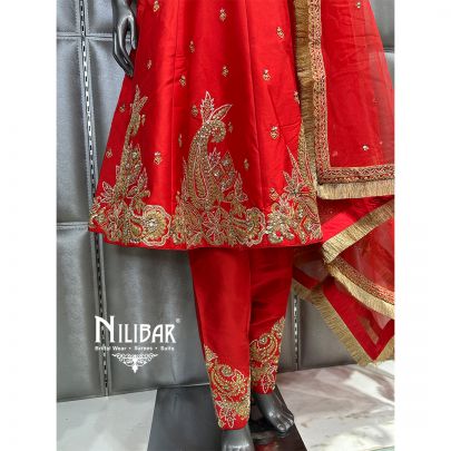 Red Silk Short Anarkali Suit