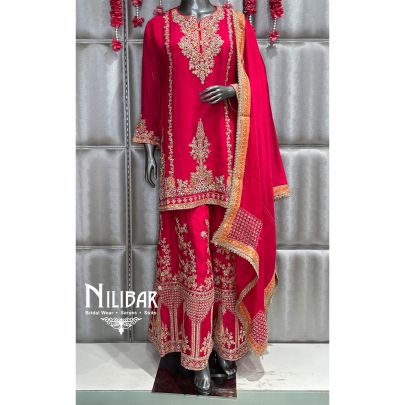 Magenta Pink Chinon Palazzo Suit