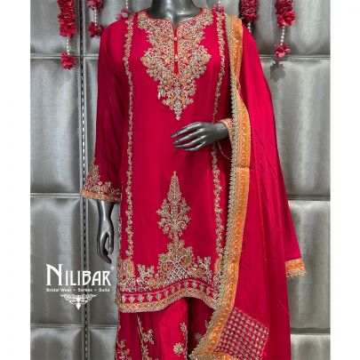 Magenta Pink Chinon Palazzo Suit
