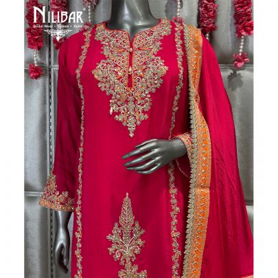 Magenta Pink Chinon Palazzo Suit