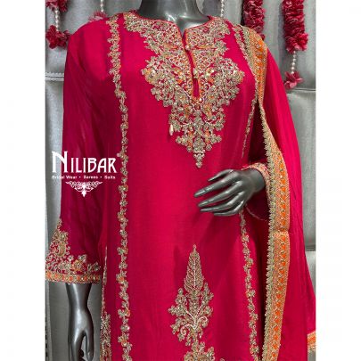 Magenta Pink Chinon Palazzo Suit