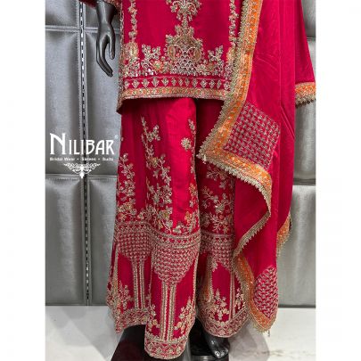 Magenta Pink Chinon Palazzo Suit