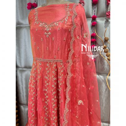 Rust Lame Silk Anarkali Suit