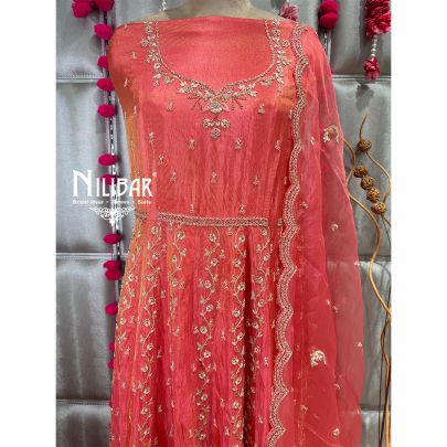 Rust Lame Silk Anarkali Suit