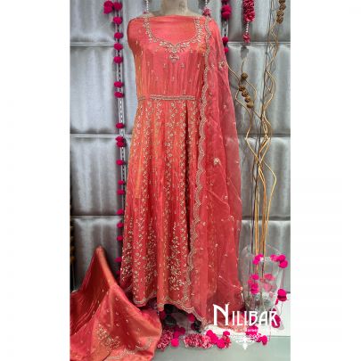 Rust Lame Silk Anarkali Suit