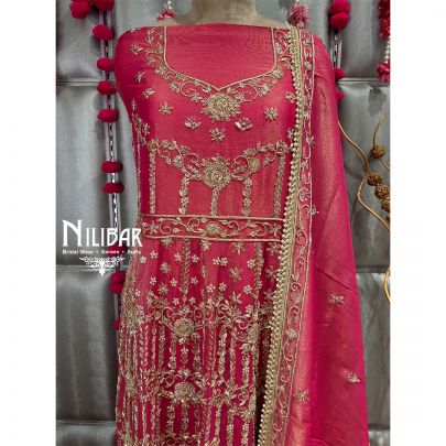 Coral Pink Lame Silk Anarkali Suit