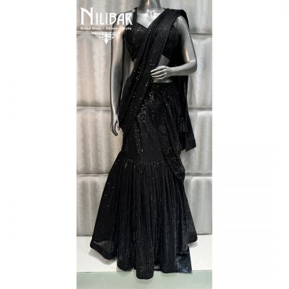 Black Net Draped Lehenga